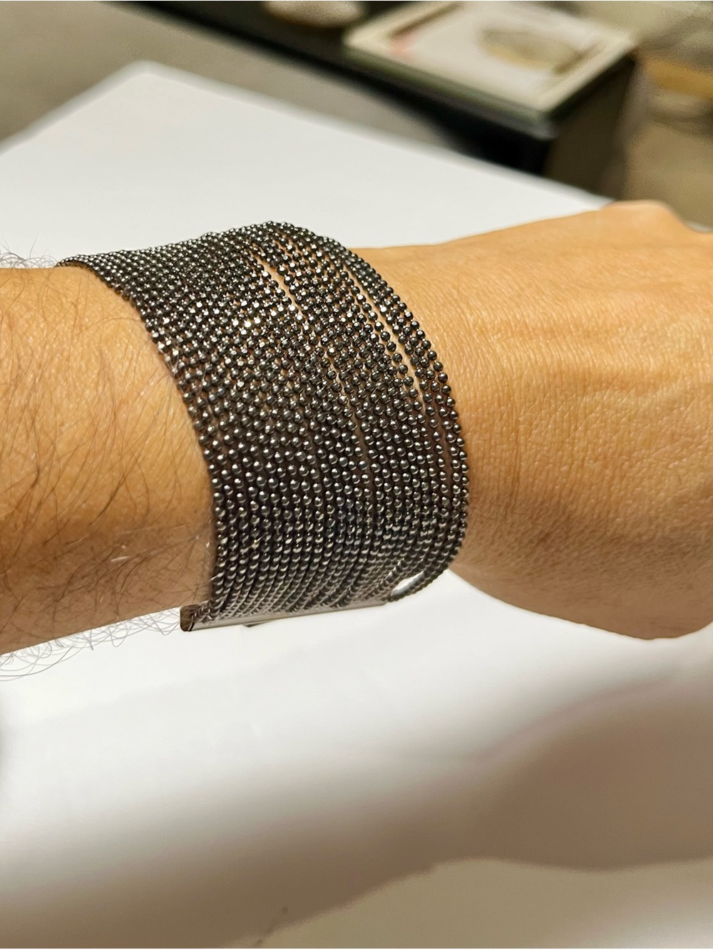 Women Multi-Row Gunmetal Mesh Cuff Bracelet $25